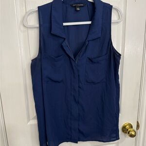 Zac & Rachel Navy Sleeveless Zip-Front Camisole
